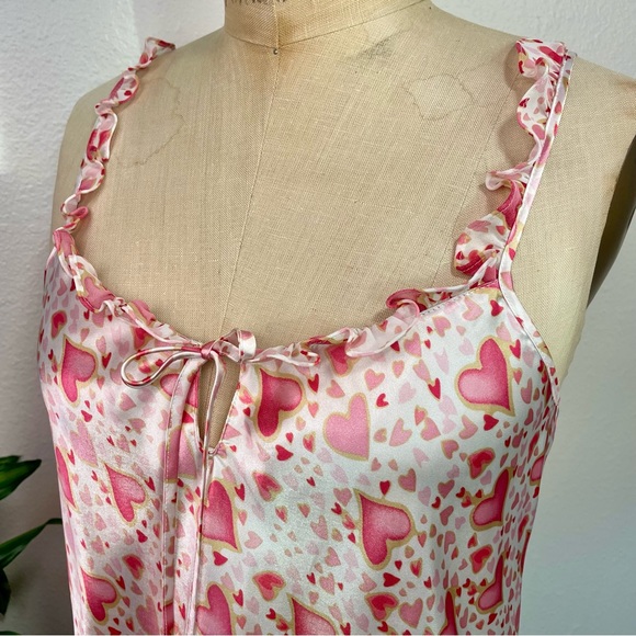 💕LA Intimates Pink Hearts Slip Mini Dress with Ruffle Neckline - Size Medium💕 - Picture 3 of 5